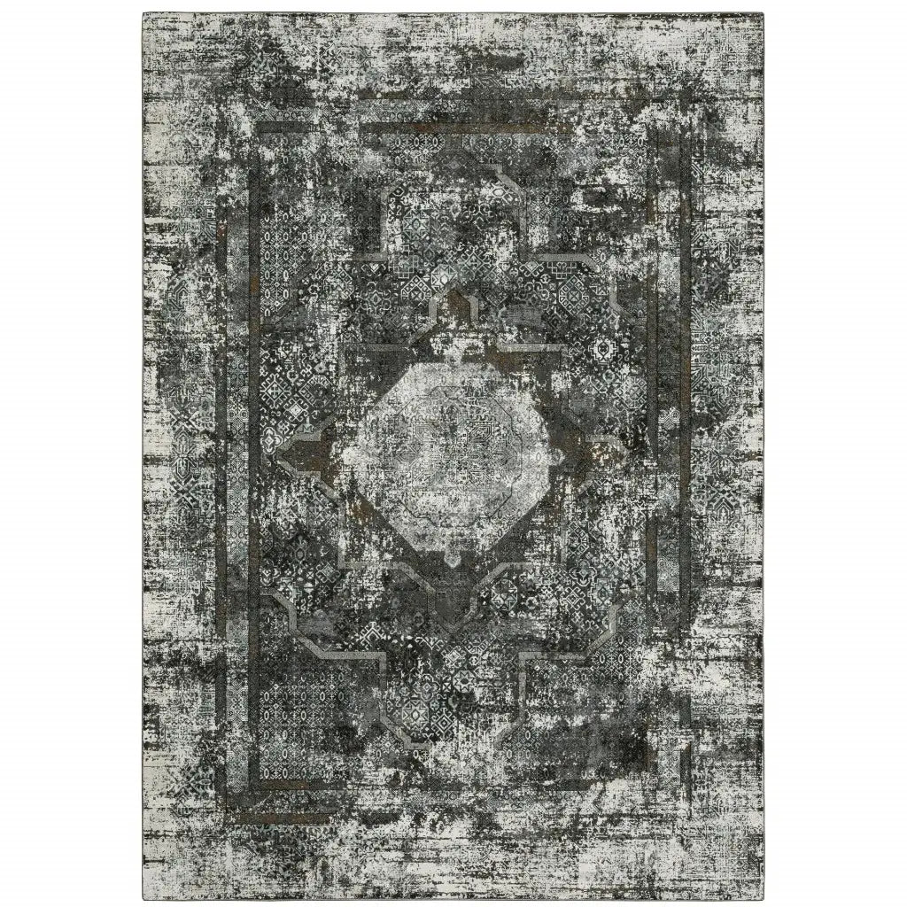 4' X 6' Charcoal Rust Grey Blue Ivory And Brown Oriental Power Loom Stain Resistant Area Rug - Homeroots - Flyclothing LLC