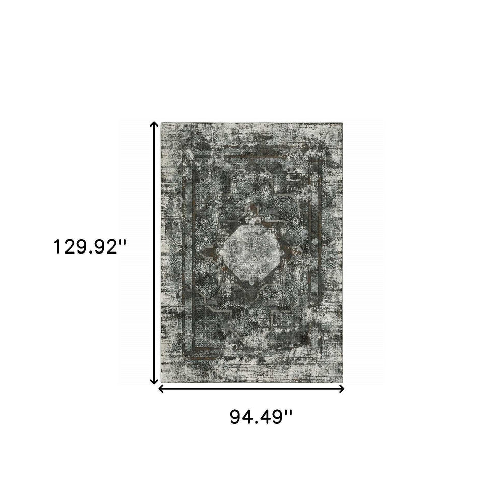 8' X 11' Charcoal Rust Grey Blue Ivory And Brown Oriental Power Loom Stain Resistant Area Rug - Homeroots - Flyclothing LLC