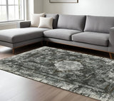 8' X 11' Charcoal Rust Grey Blue Ivory And Brown Oriental Power Loom Stain Resistant Area Rug - Homeroots - Flyclothing LLC