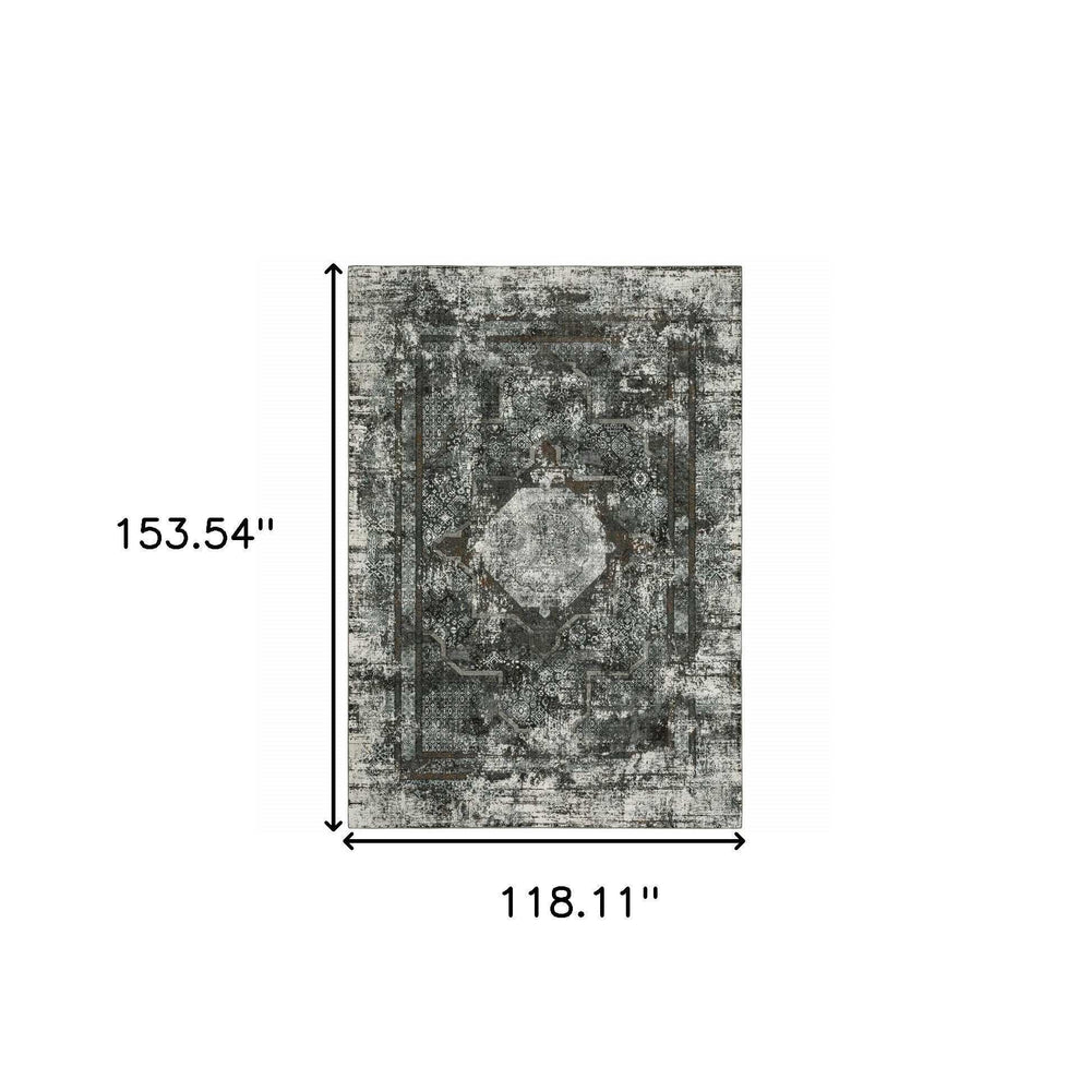 10' X 13' Charcoal Rust Grey Blue Ivory And Brown Oriental Power Loom Stain Resistant Area Rug - Homeroots - Flyclothing LLC
