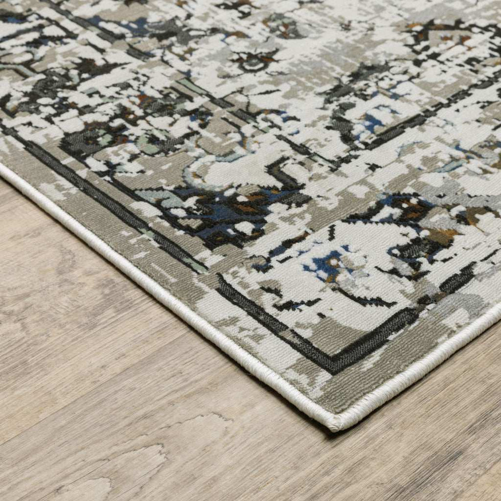 2' X 8' Ivory Charcoal Grey Blue Rust Gold And Brown Oriental Power Loom Stain Resistant Runner Rug - Homeroots - Flyclothing LLC