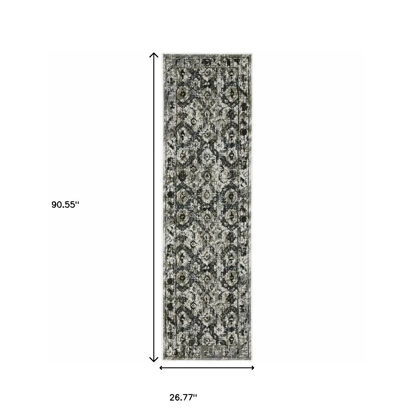 2' X 8' Ivory Charcoal Grey Blue Rust Gold And Brown Oriental Power Loom Stain Resistant Runner Rug - Homeroots - Flyclothing LLC