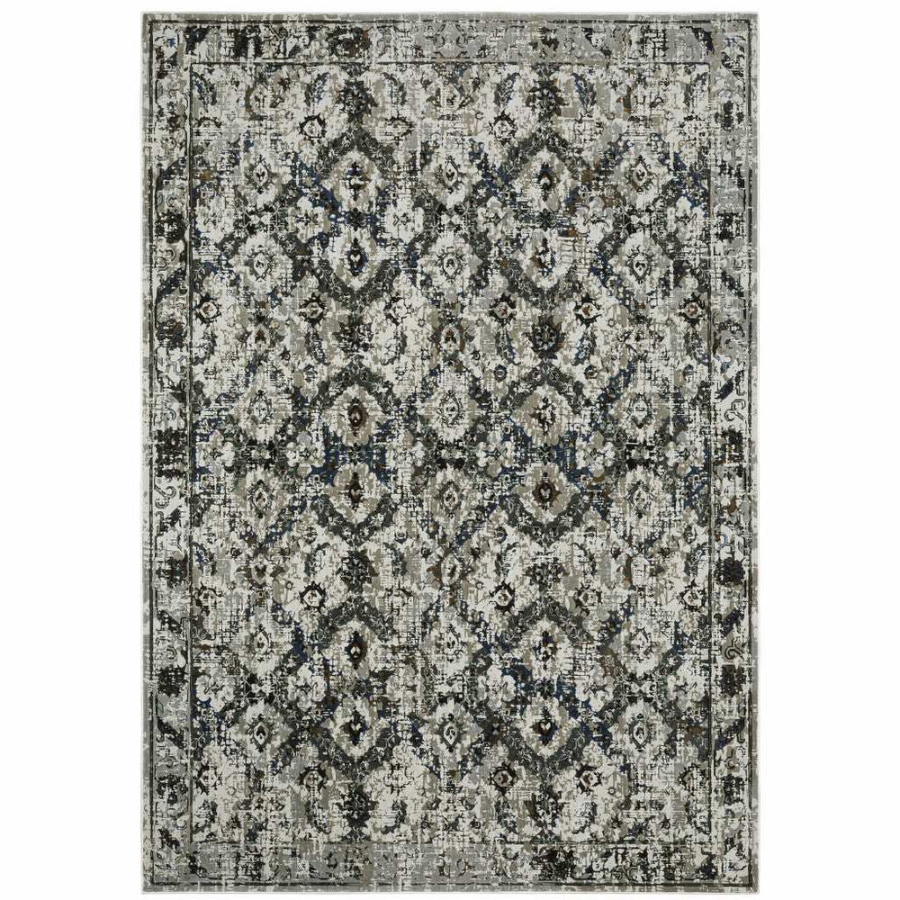 4' X 6' Ivory Charcoal Grey Blue Rust Gold And Brown Oriental Power Loom Stain Resistant Area Rug - Homeroots - Flyclothing LLC