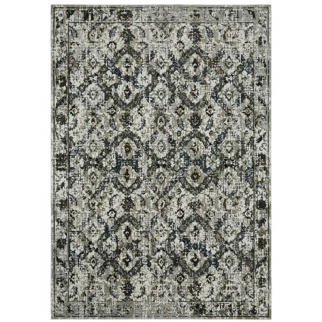 5' X 8' Ivory Charcoal Grey Blue Rust Gold And Brown Oriental Power Loom Stain Resistant Area Rug - Homeroots - Flyclothing LLC
