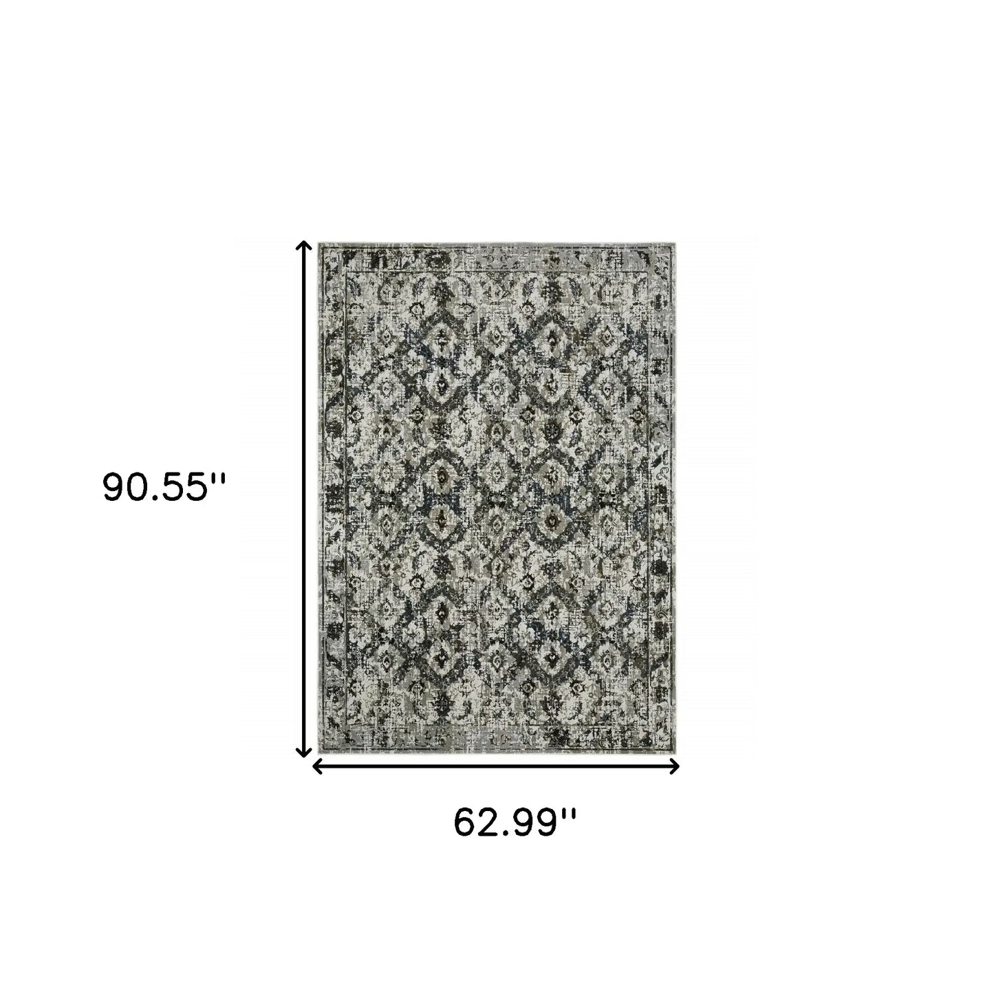 5' X 8' Ivory Charcoal Grey Blue Rust Gold And Brown Oriental Power Loom Stain Resistant Area Rug - Homeroots - Flyclothing LLC