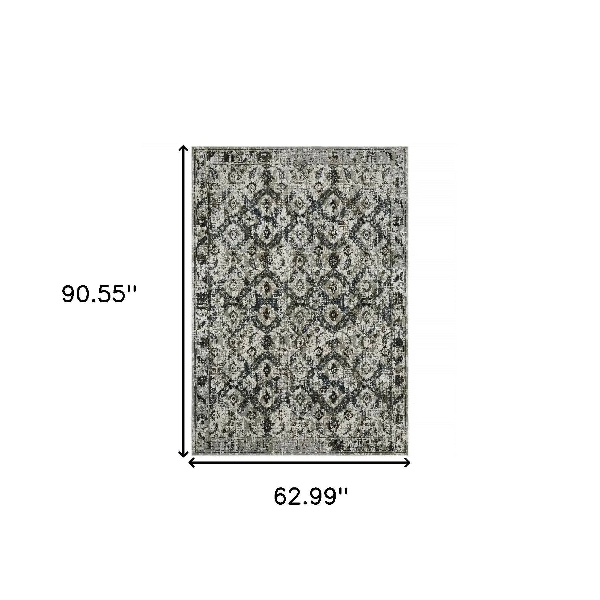 5' X 8' Ivory Charcoal Grey Blue Rust Gold And Brown Oriental Power Loom Stain Resistant Area Rug - Homeroots - Flyclothing LLC