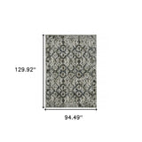 8' X 11' Ivory Charcoal Grey Blue Rust Gold And Brown Oriental Power Loom Stain Resistant Area Rug - Homeroots - Flyclothing LLC