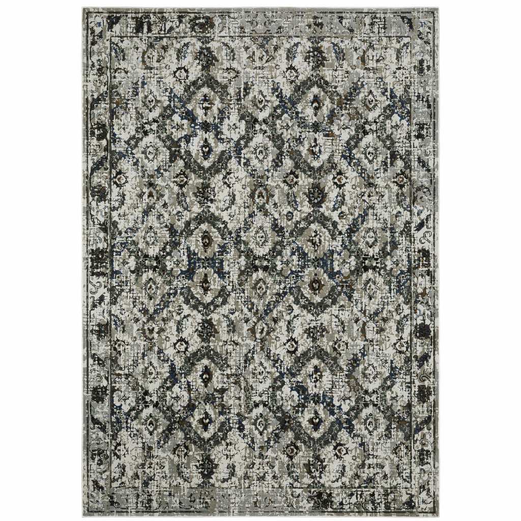 10' X 13' Black and Gray Oriental Power Loom Area Rug - Homeroots - Flyclothing LLC