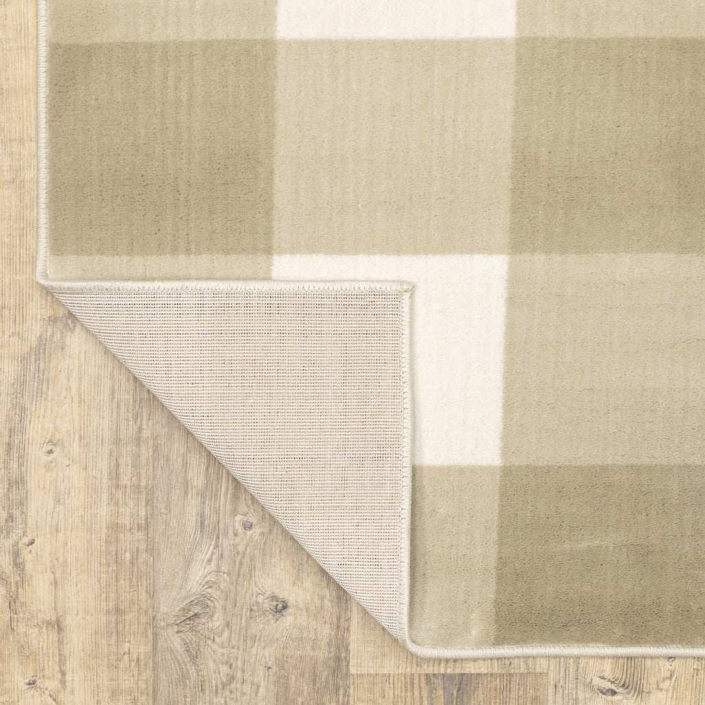 2' X 8' Beige And Ivory Geometric Power Loom Stain Resistant Runner Rug - Homeroots - Flyclothing LLC