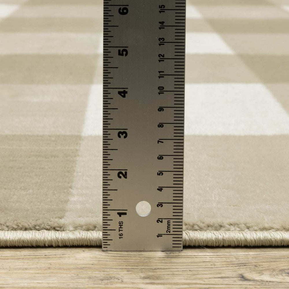 2' X 8' Beige And Ivory Geometric Power Loom Stain Resistant Runner Rug - Homeroots - Flyclothing LLC