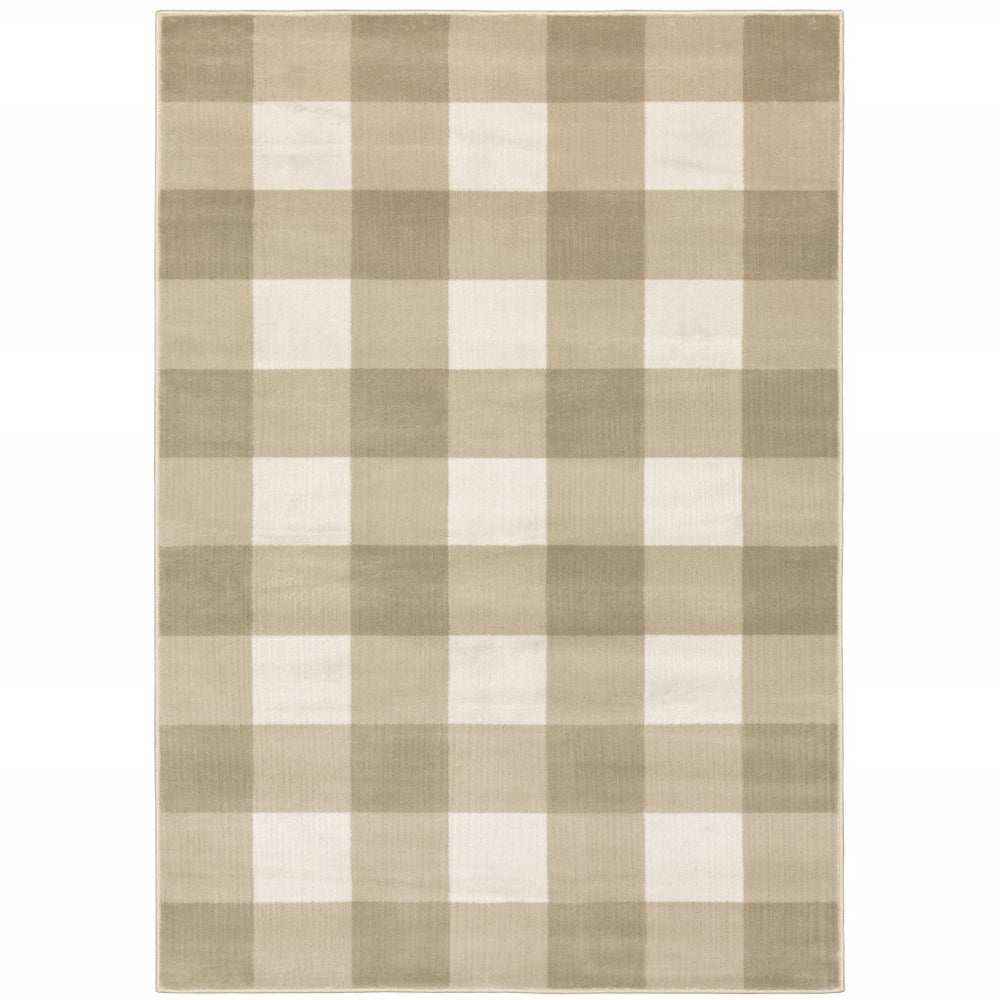 10' X 13' Beige And Ivory Geometric Power Loom Stain Resistant Area Rug