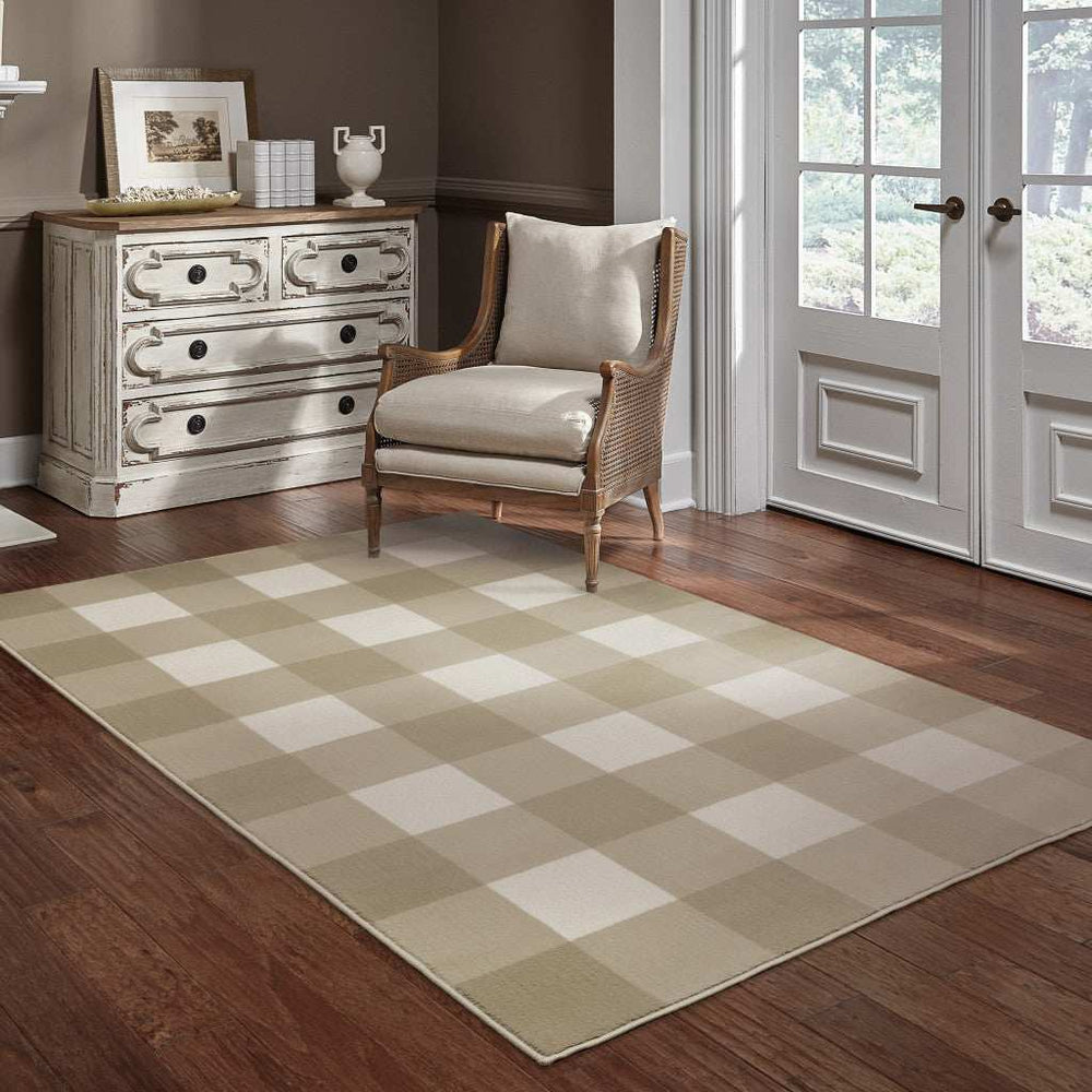 10' X 13' Beige And Ivory Geometric Power Loom Stain Resistant Area Rug - Homeroots - Flyclothing LLC
