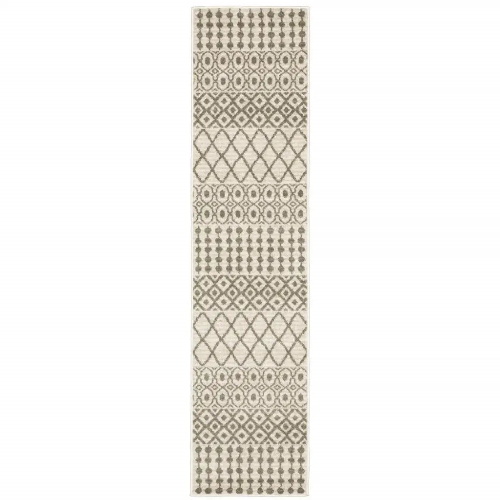 2' X 8' Ivory And Grey Geometric Power Loom Stain Resistant Runner Rug - Homeroots - Flyclothing LLC