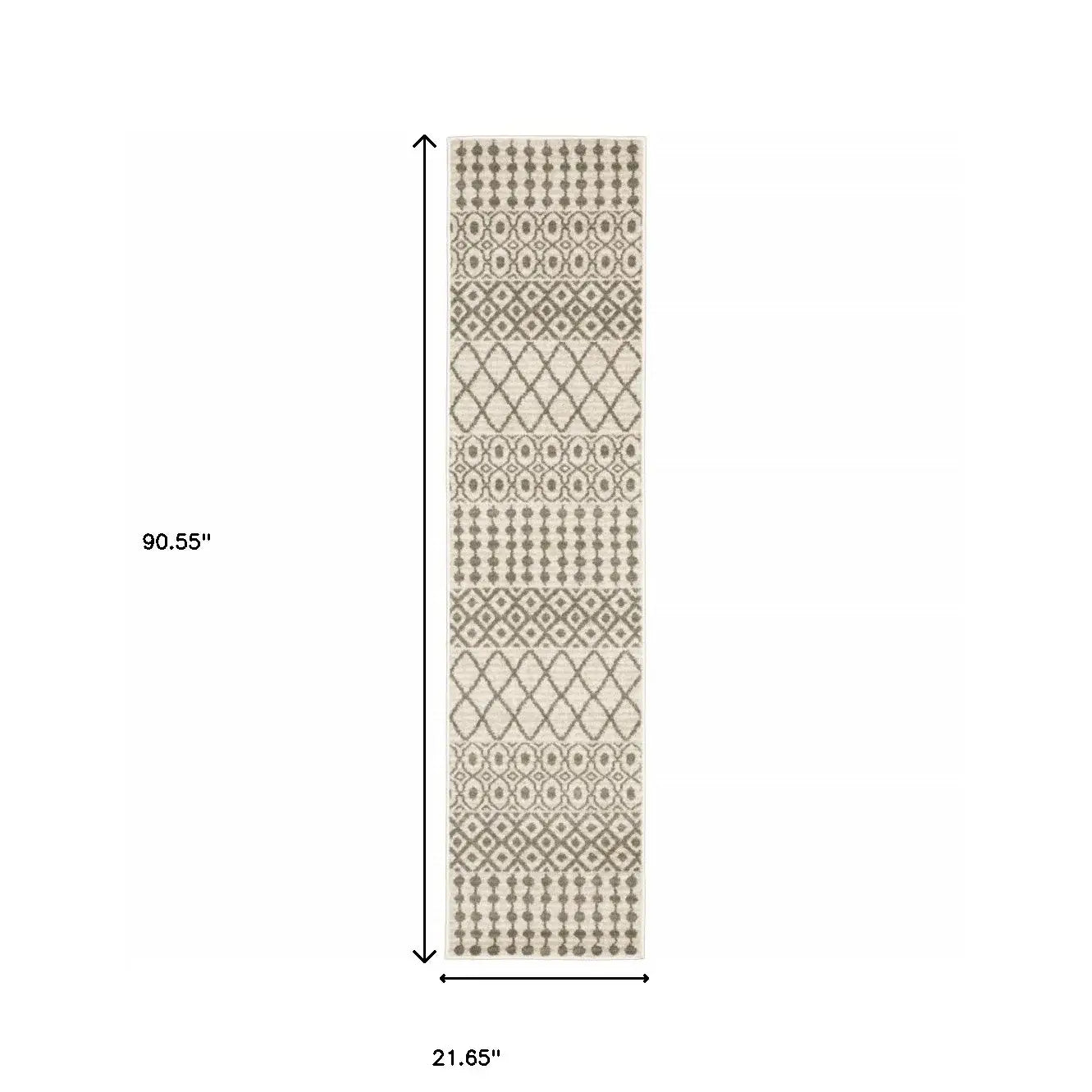2' X 8' Ivory And Grey Geometric Power Loom Stain Resistant Runner Rug - Homeroots - Flyclothing LLC