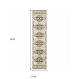 2' X 8' Ivory Grey Black And Ivory Southwestern Power Loom Stain Resistant Runner Rug - Homeroots - Flyclothing LLC