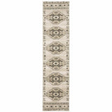 2' X 8' Ivory Grey Black And Ivory Southwestern Power Loom Stain Resistant Runner Rug - Homeroots - Flyclothing LLC