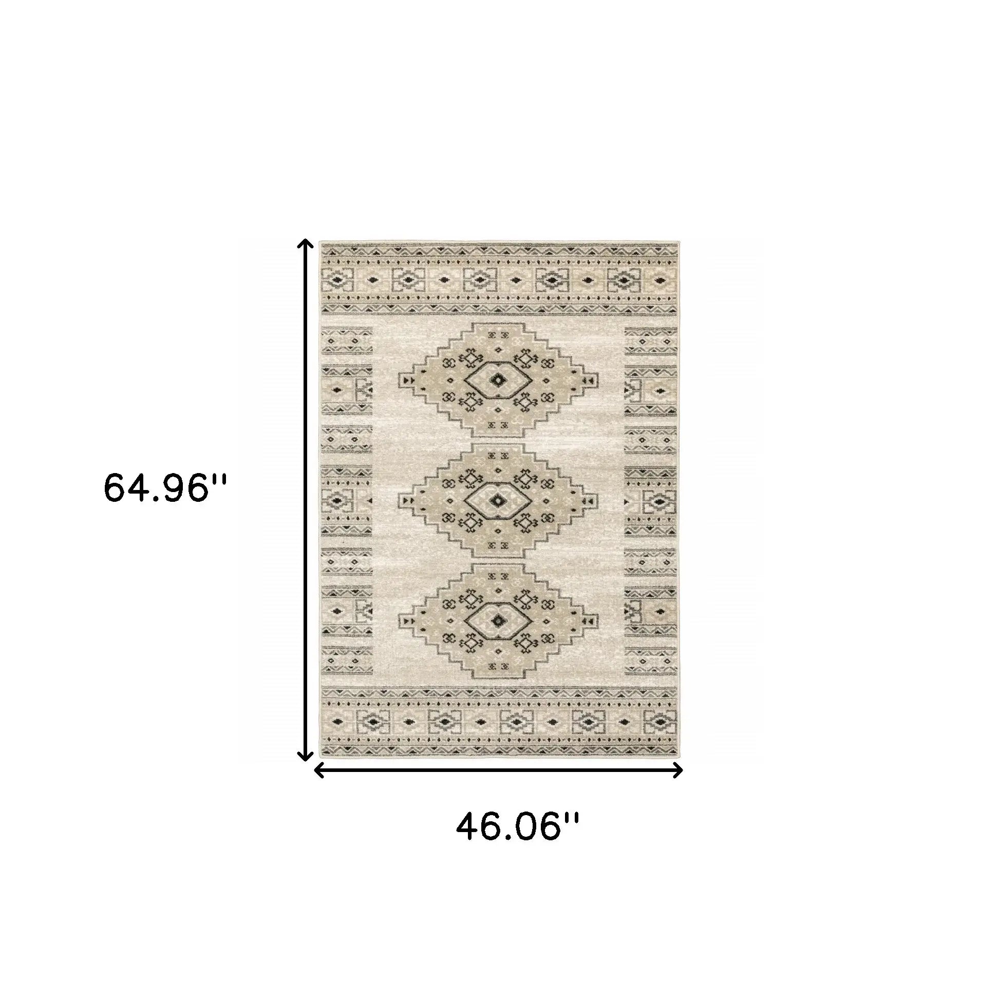 4' X 6' Ivory Grey Black And Ivory Southwestern Power Loom Stain Resistant Area Rug - Homeroots - Flyclothing LLC