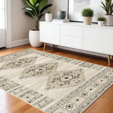 4' X 6' Ivory Grey Black And Ivory Southwestern Power Loom Stain Resistant Area Rug - Homeroots - Flyclothing LLC