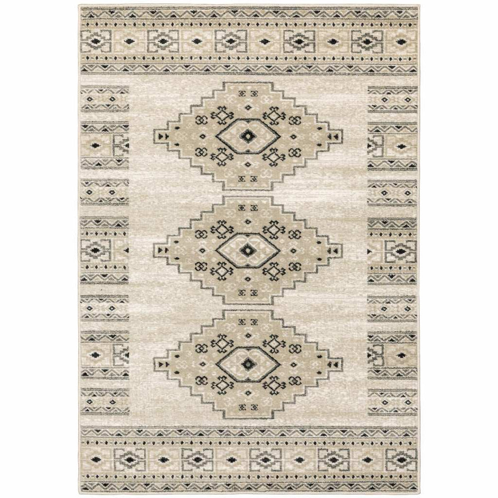 4' X 6' Ivory Grey Black And Ivory Southwestern Power Loom Stain Resistant Area Rug - Homeroots - Flyclothing LLC