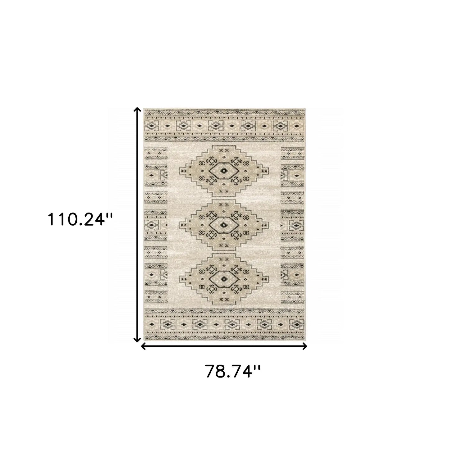6' X 9' Ivory Grey Black And Ivory Southwestern Power Loom Stain Resistant Area Rug - Homeroots - Flyclothing LLC