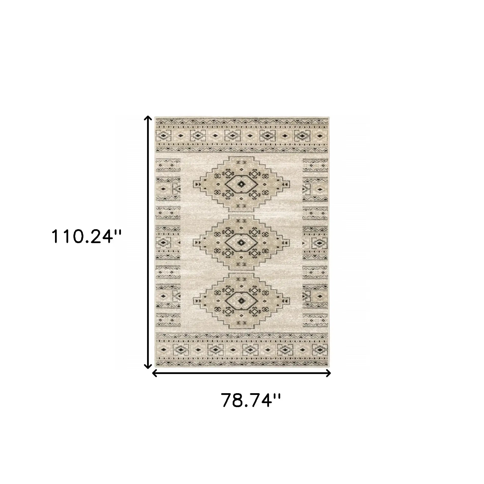 6' X 9' Ivory Grey Black And Ivory Southwestern Power Loom Stain Resistant Area Rug - Homeroots - Flyclothing LLC