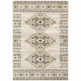 10' X 13' Ivory Grey Black And Ivory Southwestern Power Loom Stain Resistant Area Rug - Homeroots - Flyclothing LLC