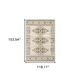 10' X 13' Ivory Grey Black And Ivory Southwestern Power Loom Stain Resistant Area Rug - Homeroots - Flyclothing LLC