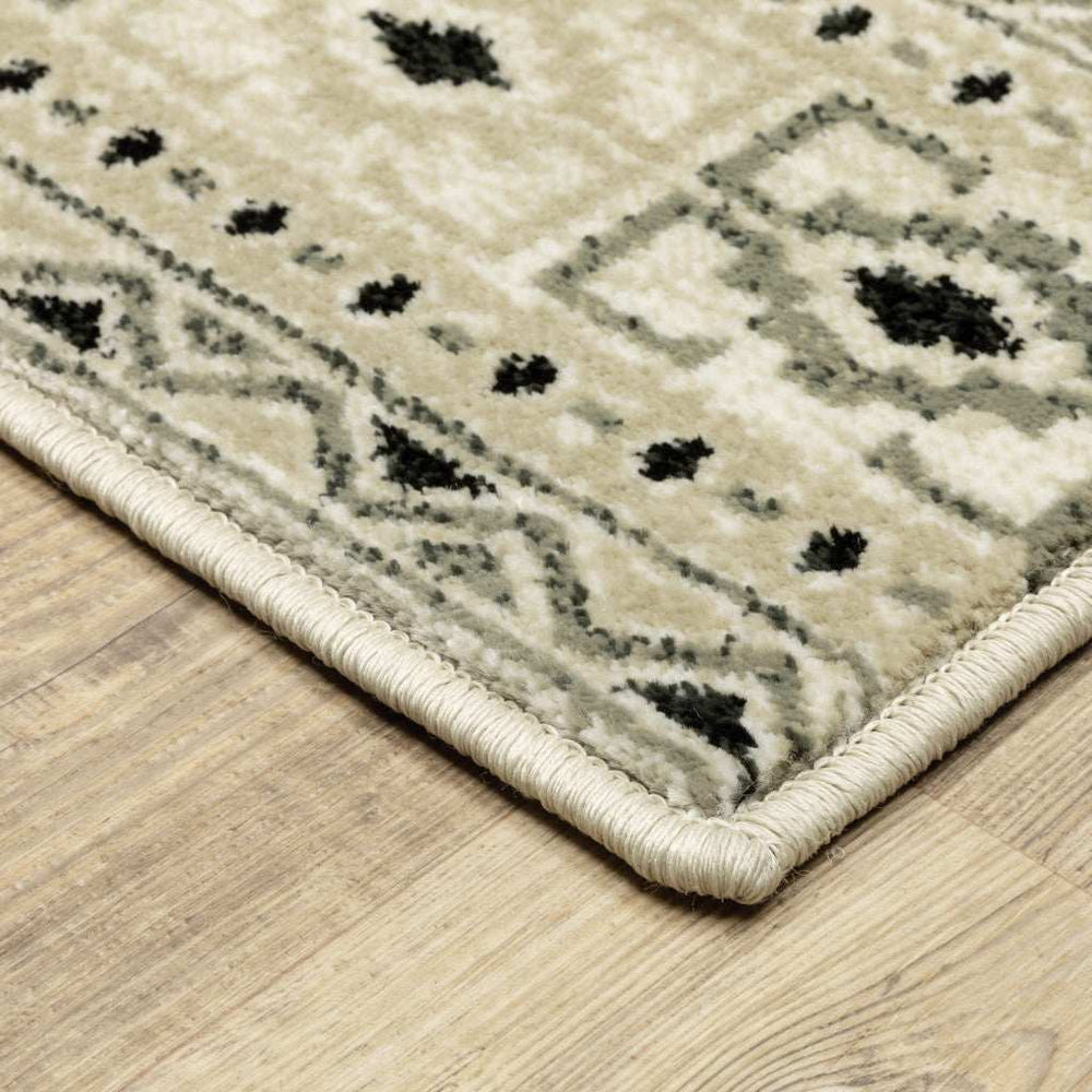 10' X 13' Ivory Grey Black And Ivory Southwestern Power Loom Stain Resistant Area Rug - Homeroots - Flyclothing LLC