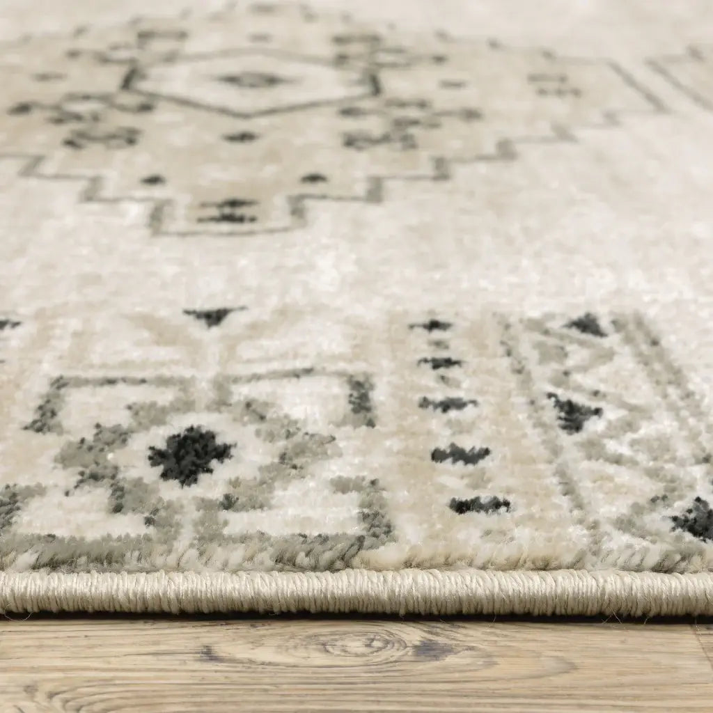 10' X 13' Ivory Grey Black And Ivory Southwestern Power Loom Stain Resistant Area Rug - Homeroots - Flyclothing LLC