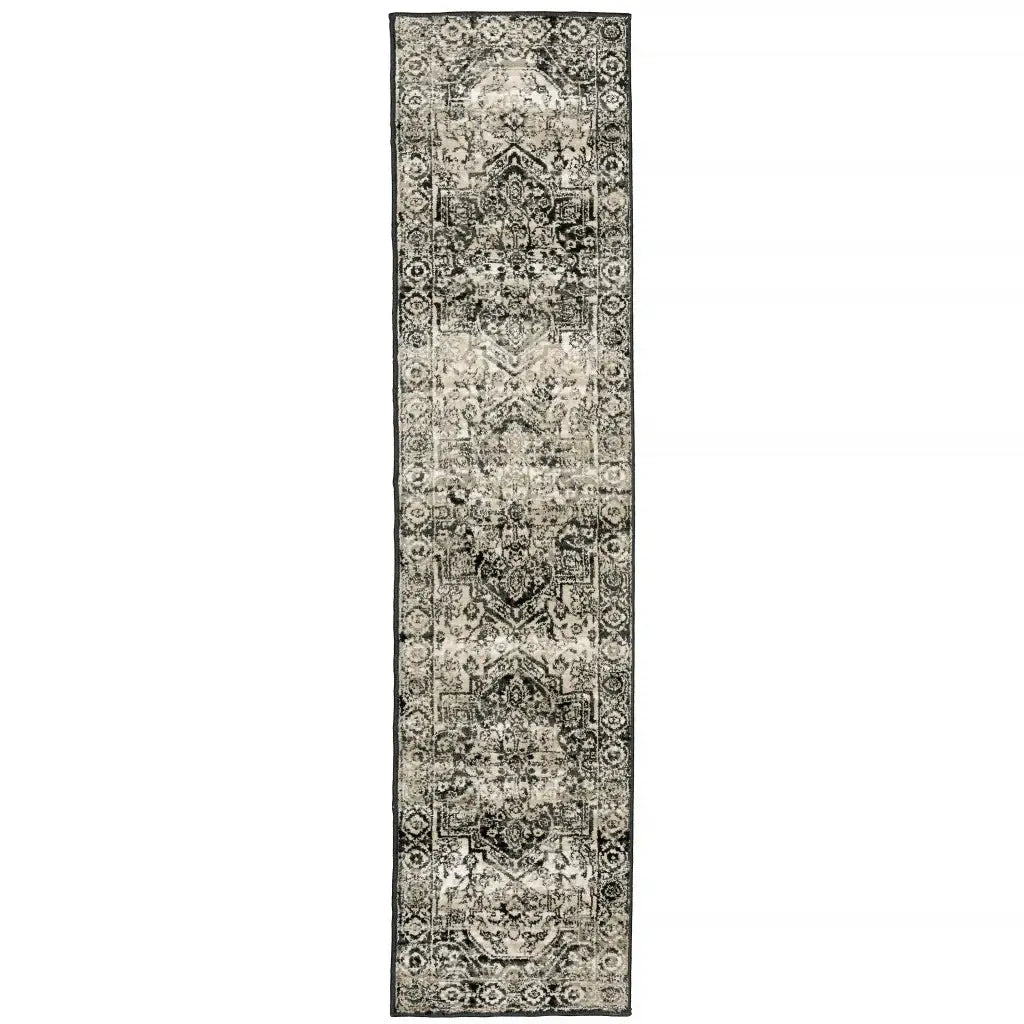 2' X 8' Black Grey Tan And Ivory Oriental Power Loom Stain Resistant Runner Rug - Homeroots - Flyclothing LLC