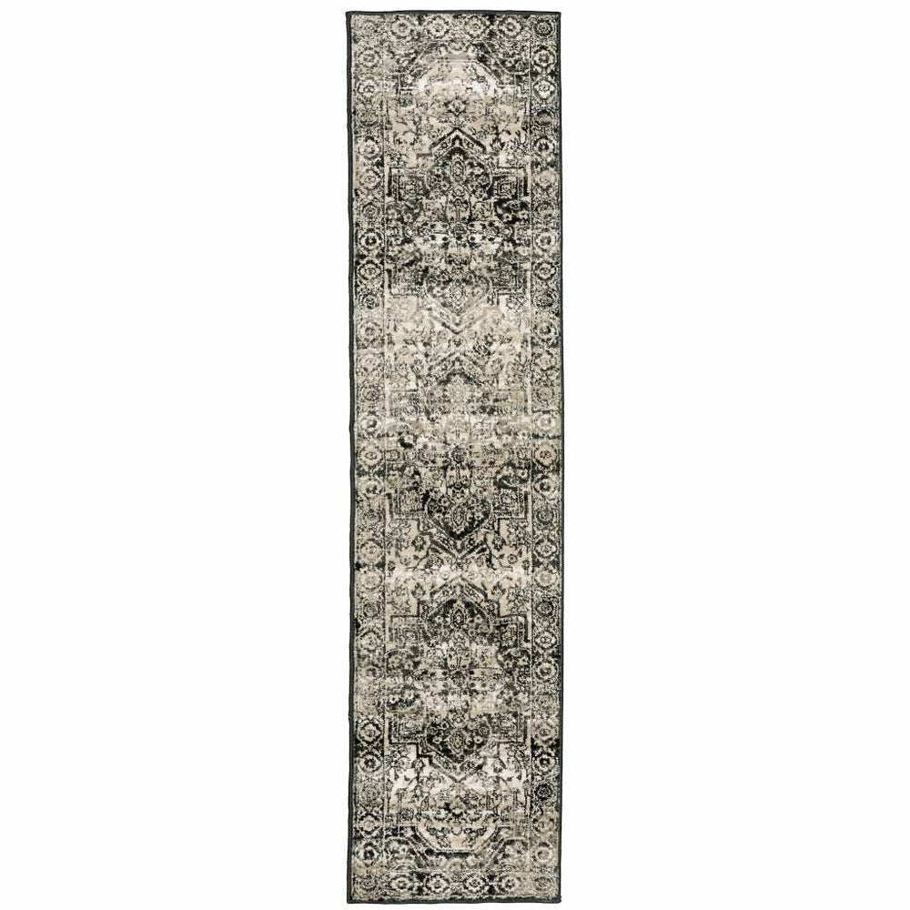 2' X 8' Black Grey Tan And Ivory Oriental Power Loom Stain Resistant Runner Rug - Homeroots - Flyclothing LLC