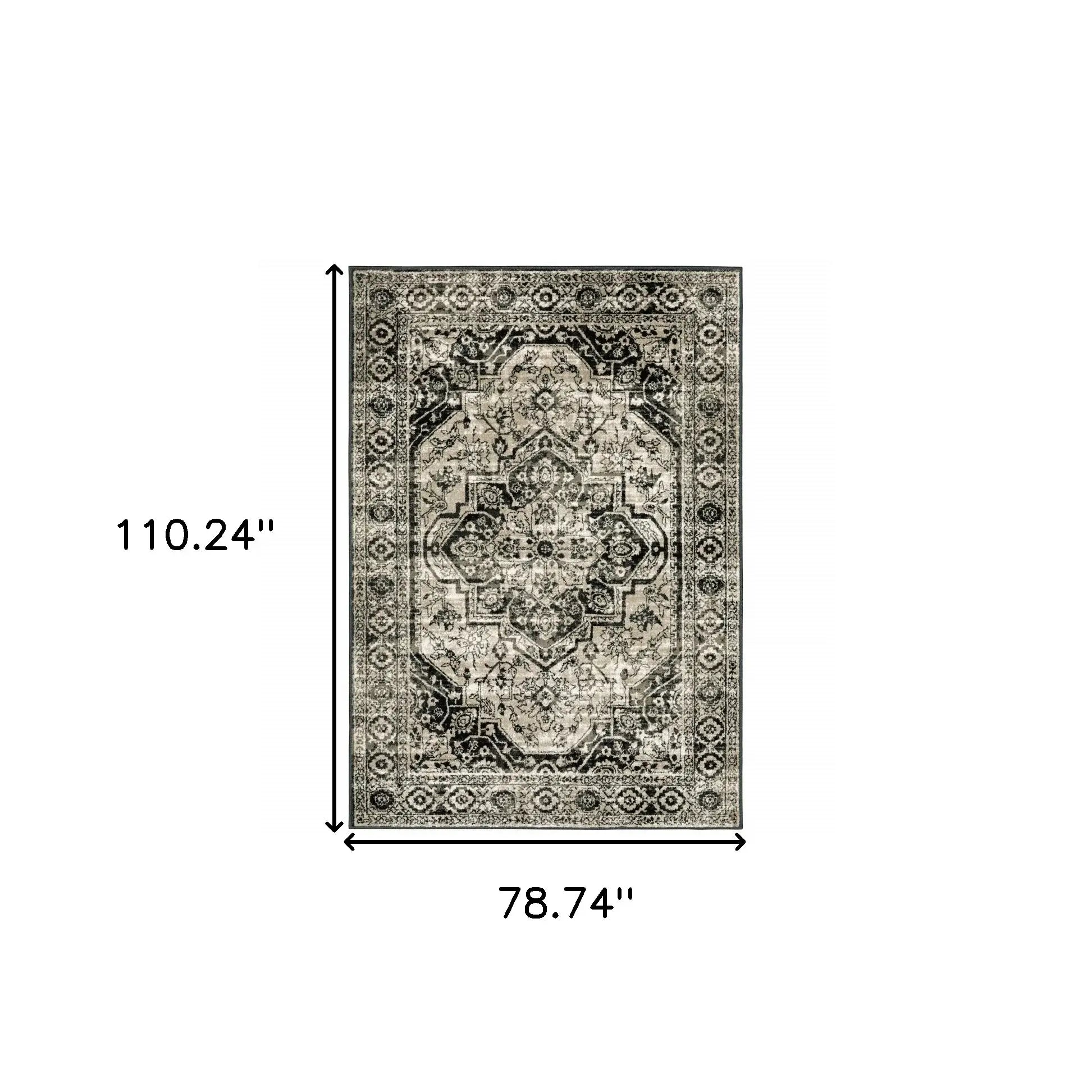 6' X 9' Black Grey Tan And Ivory Oriental Power Loom Stain Resistant Area Rug - Homeroots - Flyclothing LLC