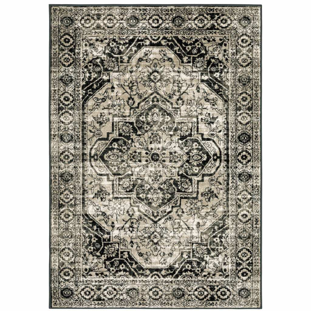 6' X 9' Black Grey Tan And Ivory Oriental Power Loom Stain Resistant Area Rug - Homeroots - Flyclothing LLC