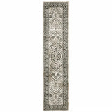 2' X 8' Ivory Grey Black And Ivory Oriental Power Loom Stain Resistant Runner Rug - Homeroots - Flyclothing LLC