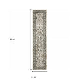 2' X 8' Ivory Grey Black And Ivory Oriental Power Loom Stain Resistant Runner Rug - Homeroots - Flyclothing LLC