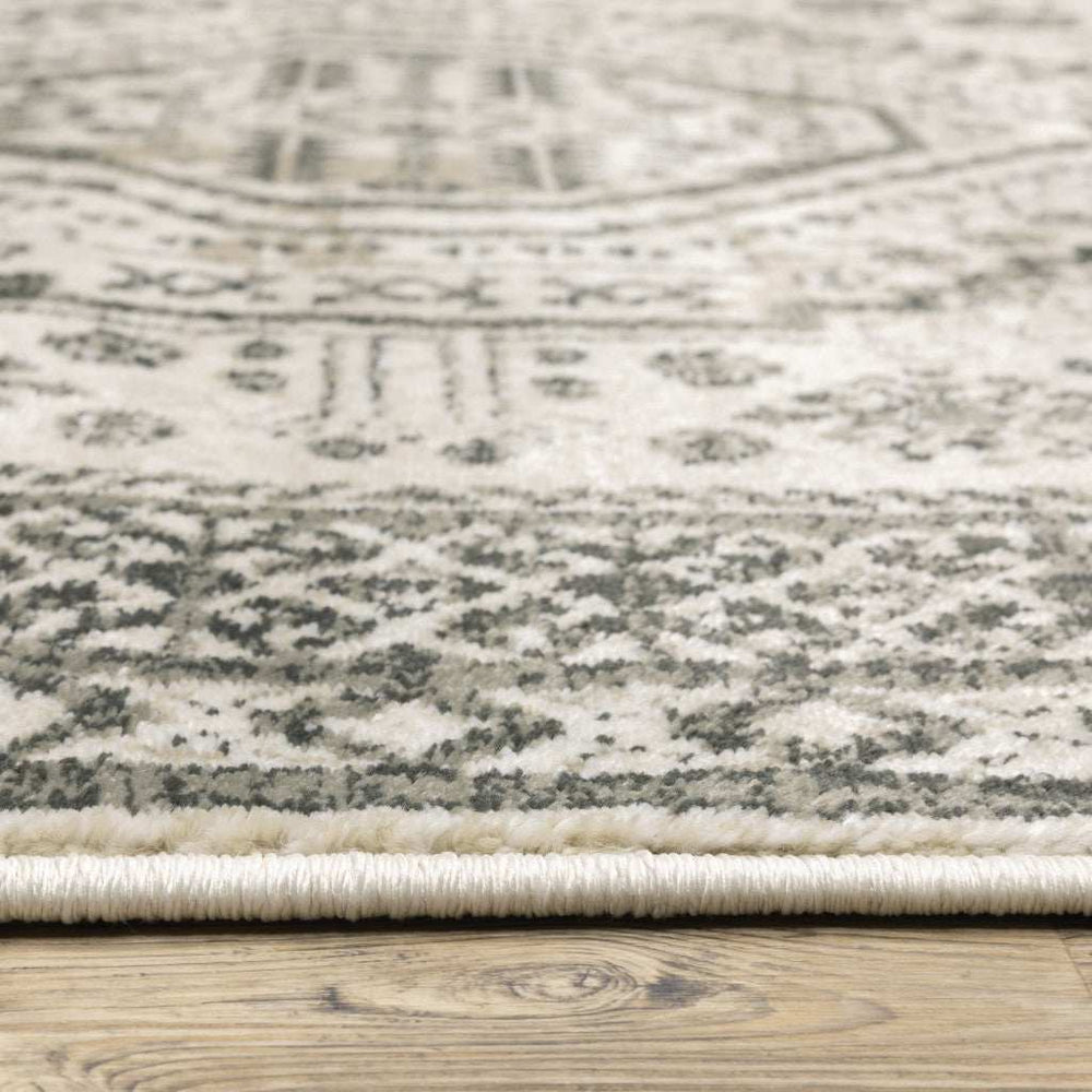 5' X 7' Ivory Grey Black And Ivory Oriental Power Loom Stain Resistant Area Rug - Homeroots - Flyclothing LLC