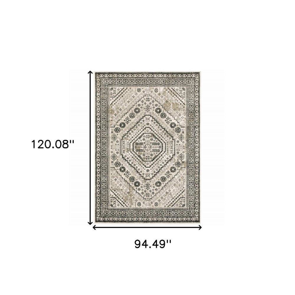 8' X 10' Ivory Grey Black And Ivory Oriental Power Loom Stain Resistant Area Rug - Homeroots - Flyclothing LLC