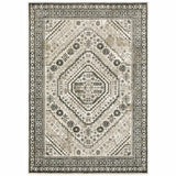 10' X 13' Ivory Grey Black And Ivory Oriental Power Loom Stain Resistant Area Rug - Homeroots - Flyclothing LLC