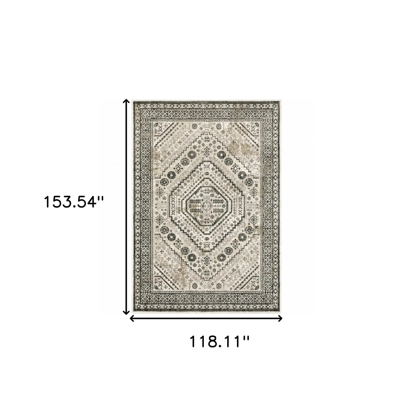 10' X 13' Ivory Grey Black And Ivory Oriental Power Loom Stain Resistant Area Rug - Homeroots - Flyclothing LLC