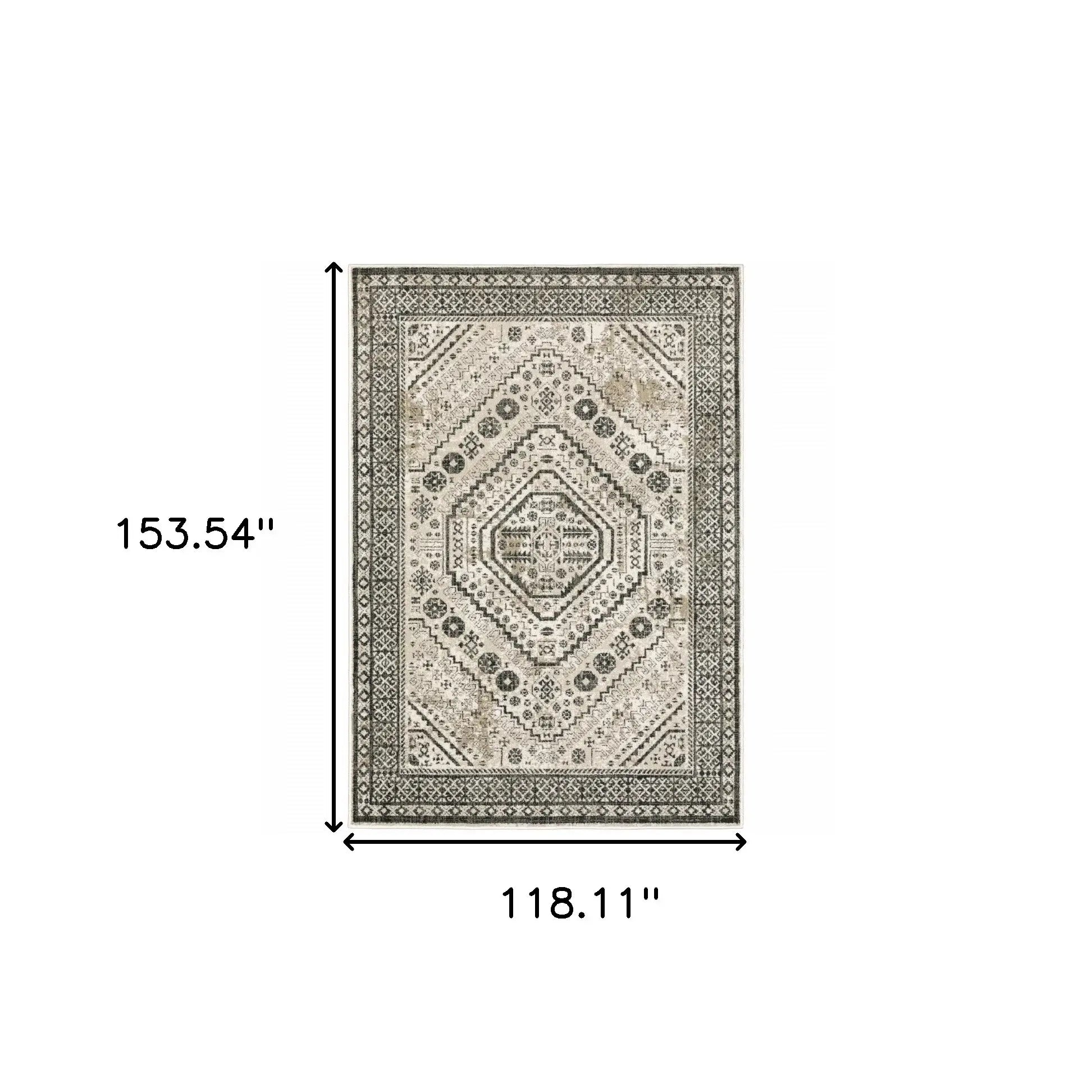 10' X 13' Ivory Grey Black And Ivory Oriental Power Loom Stain Resistant Area Rug - Homeroots - Flyclothing LLC