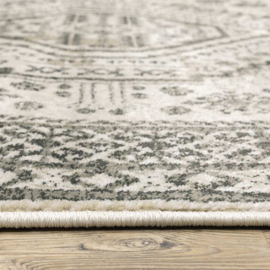 10' X 13' Ivory Grey Black And Ivory Oriental Power Loom Stain Resistant Area Rug - Homeroots - Flyclothing LLC
