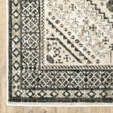 10' X 13' Ivory Grey Black And Ivory Oriental Power Loom Stain Resistant Area Rug - Homeroots