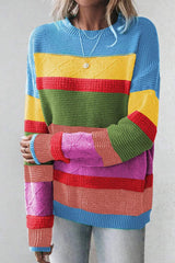 Contrast Round Neck Dropped Shoulder Sweater - Trendsi - Flyclothing LLC