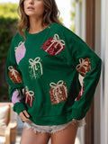 Sequin Gift Box Long Sleeve Sweatshirt - Trendsi