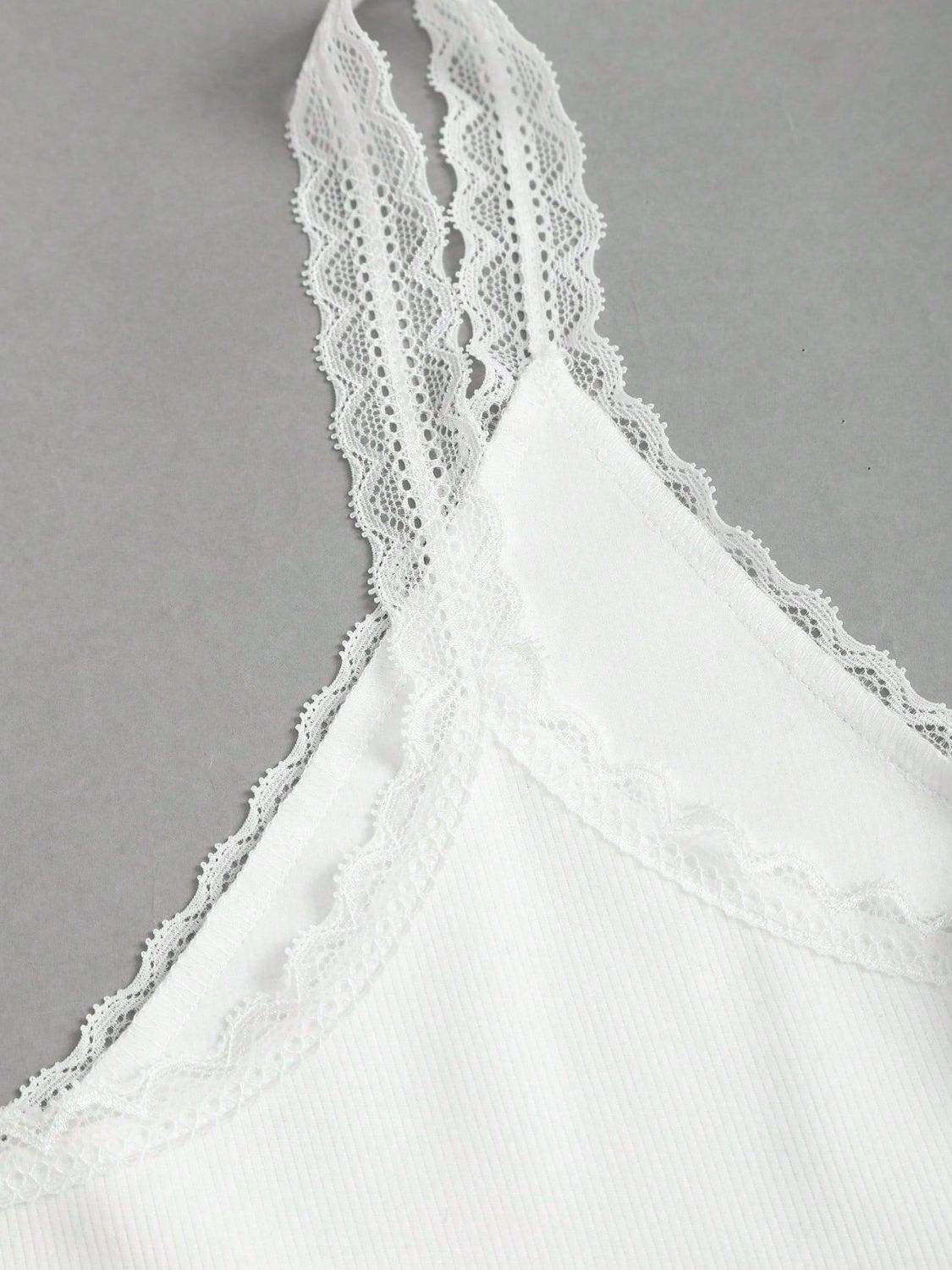 Lace Detail V-Neck Wide Strap Tank - Trendsi - Flyclothing LLC