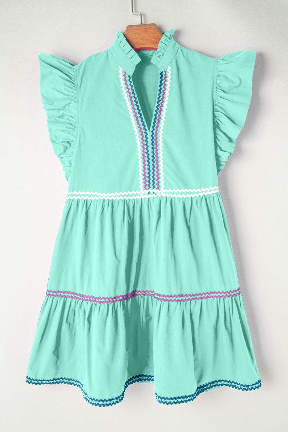 Ruffled Notched Cap Sleeve Mini Dress - Trendsi - Flyclothing LLC