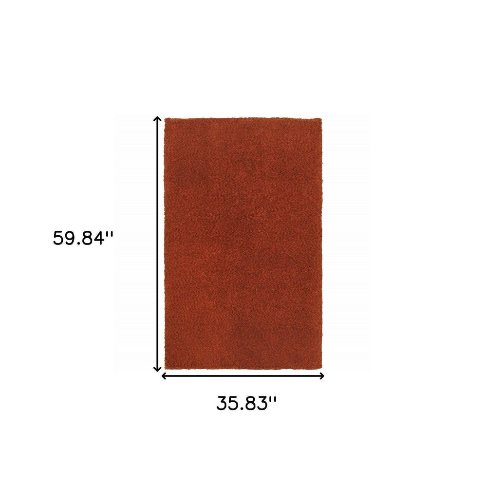 3' X 5' Rust Red Shag Tufted Handmade Stain Resistant Area Rug - Homeroots - Flyclothing LLC