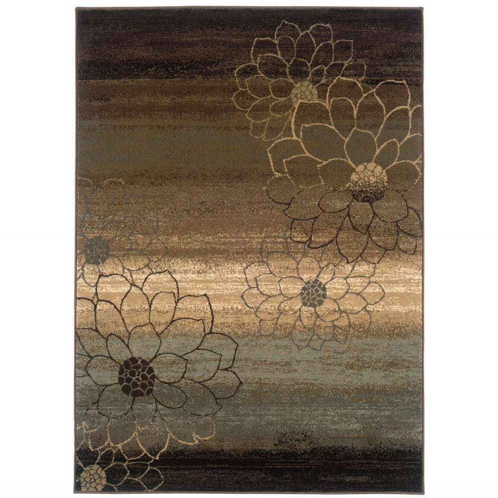 10' X 13' Brown And Beige Floral Power Loom Stain Resistant Area Rug - Homeroots