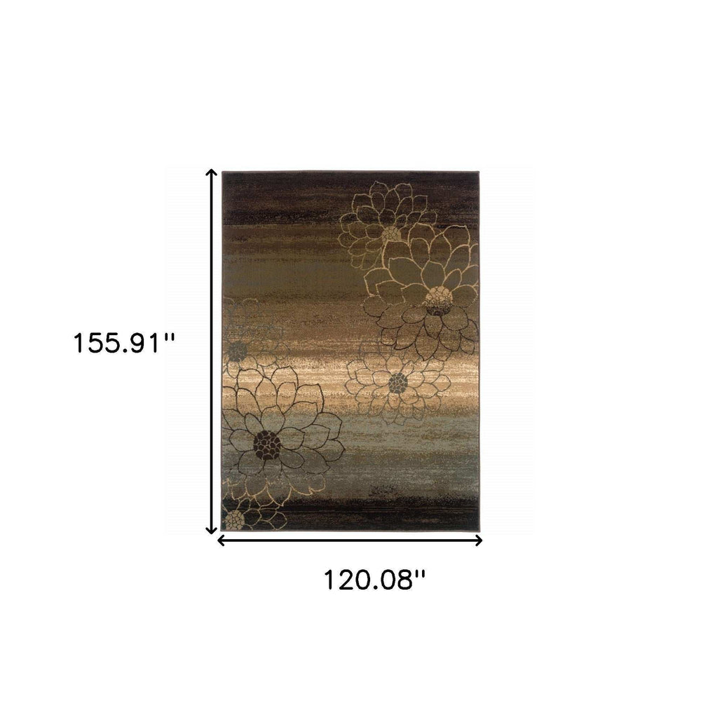 10' X 13' Brown And Beige Floral Power Loom Stain Resistant Area Rug - Homeroots - Flyclothing LLC