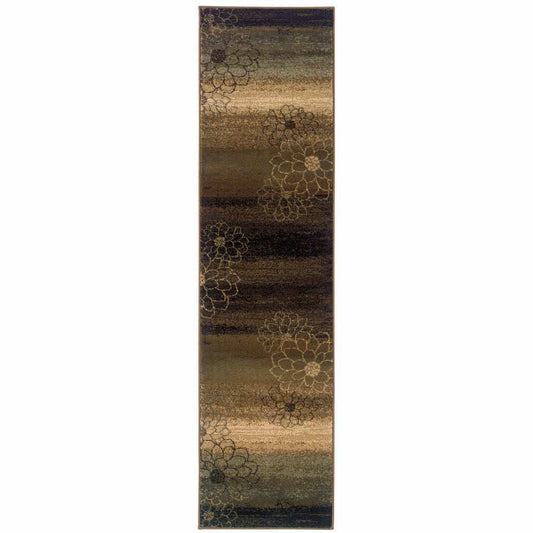2' X 8' Brown And Beige Floral Power Loom Stain Resistant Runner Rug - Homeroots - Flyclothing LLC